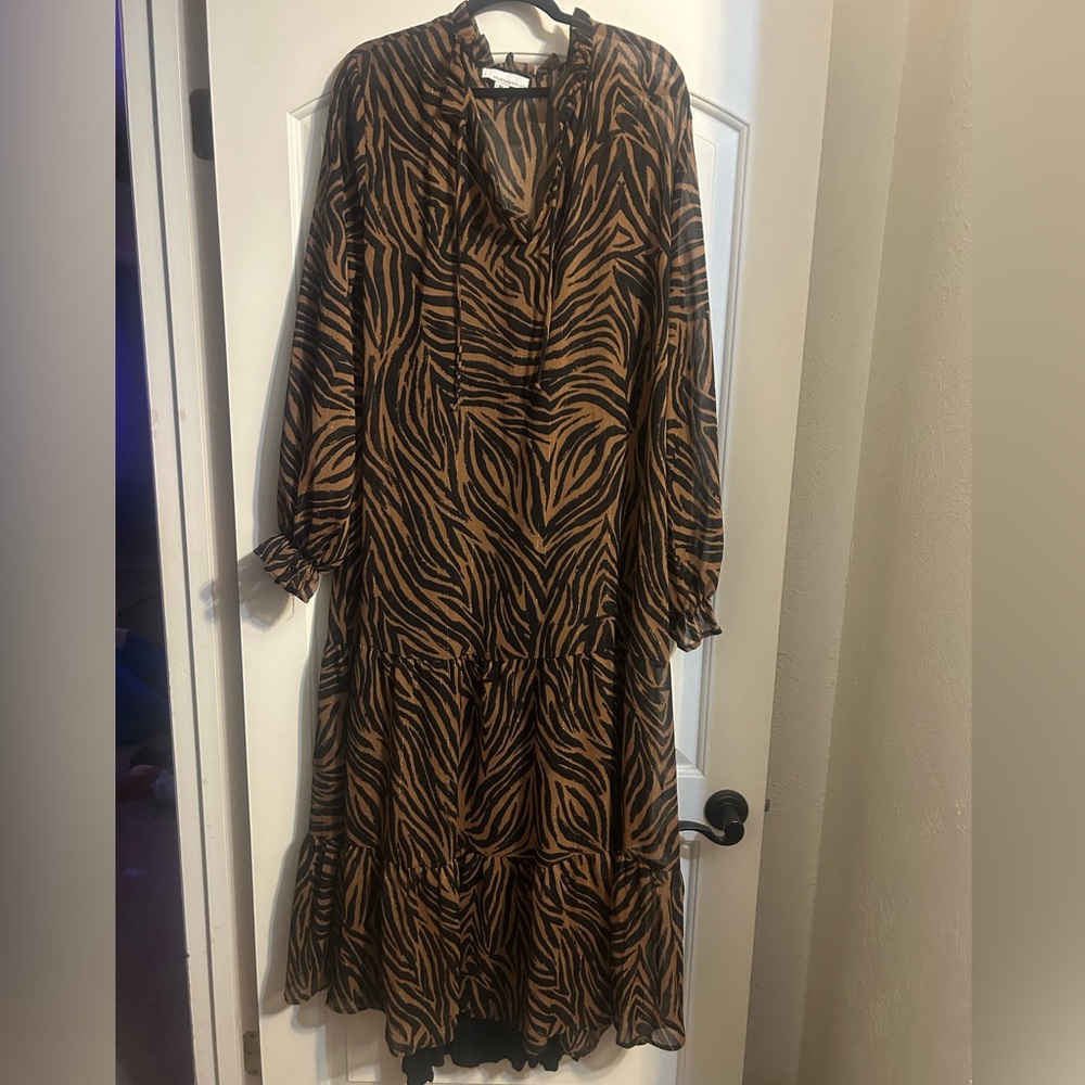 Fourteenth Place Haddie Zebra Print Long Sleeve Chiffon Dress